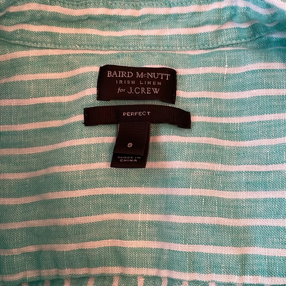 J. Crew x Baird McNutt Irish Linen Striped Perfect Button Shirt 8 aqua green - Picture 4 of 5